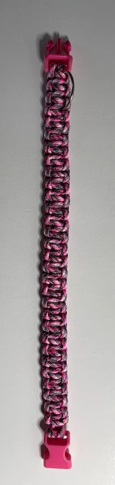 Collar para perro Paracord hecho a mano | Duradero y elegante | Bonito en camuflaje rosa | QR 11" Foto 3 de 4