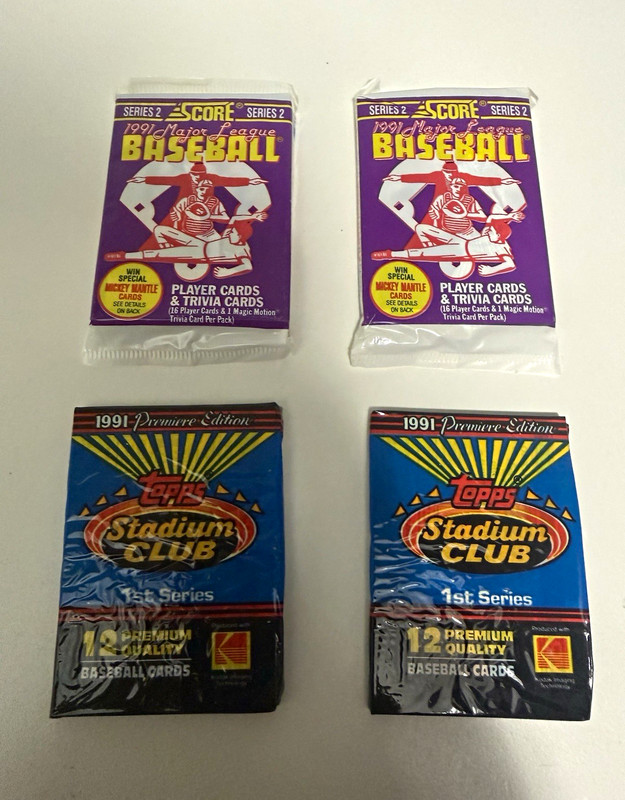 4 Sealed Pack Lot: 1991 Score Series 2 & 1991 Stadium Club 1st Series.