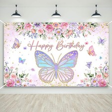 Butterfly Birthday Banner for Girls Women Birthday Party Decorations Banner Purp
