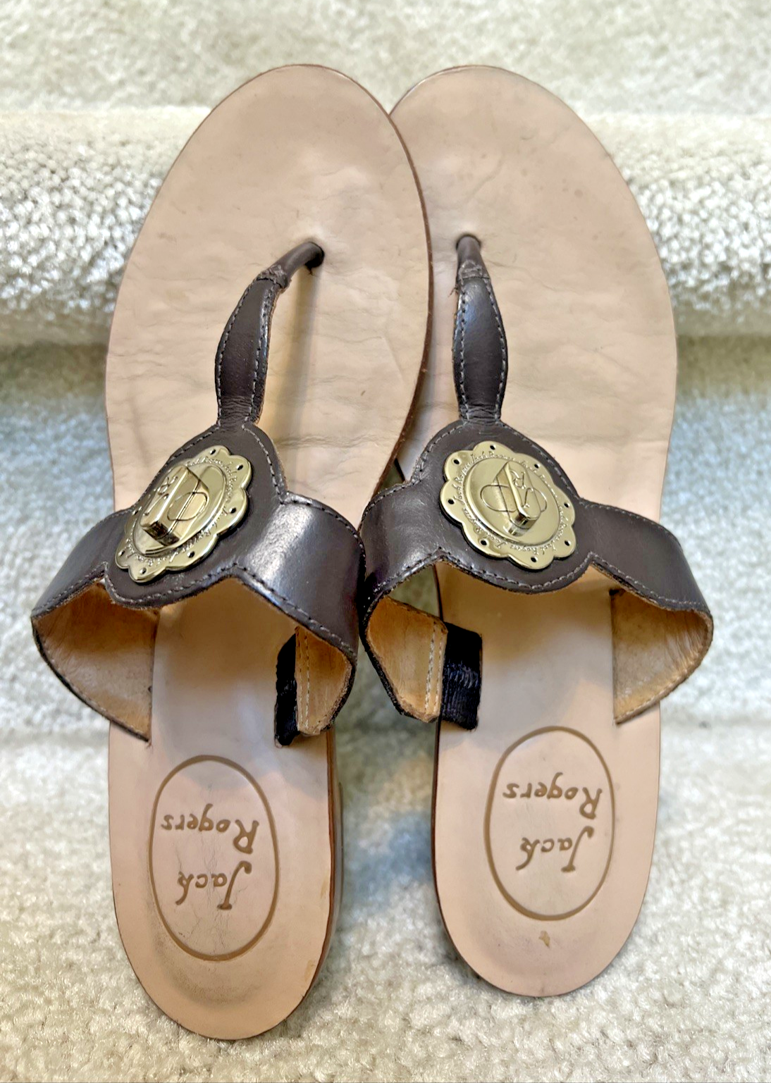 APL Sandali bassi donna Jack Rogers in pelle marrone con tanga taglia 6