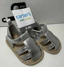 Carters Child Of Mine Infant Girl Gladiator Sandals NWT SZ 0-3M  3-6M Silver