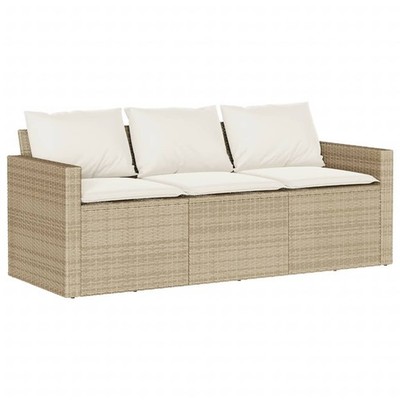 Patio Sofa with Cushions 3-Seater Modular Couch Outdoor Seat Poly Rattan vidaXL