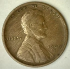 1909 S Lincoln Wheat Bronze Penny Cent USA 1c Circulated Coin Fine Condition