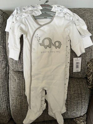 Matalan 3 x weiß grau Elefant Baby wächst Neugeborene brandneu