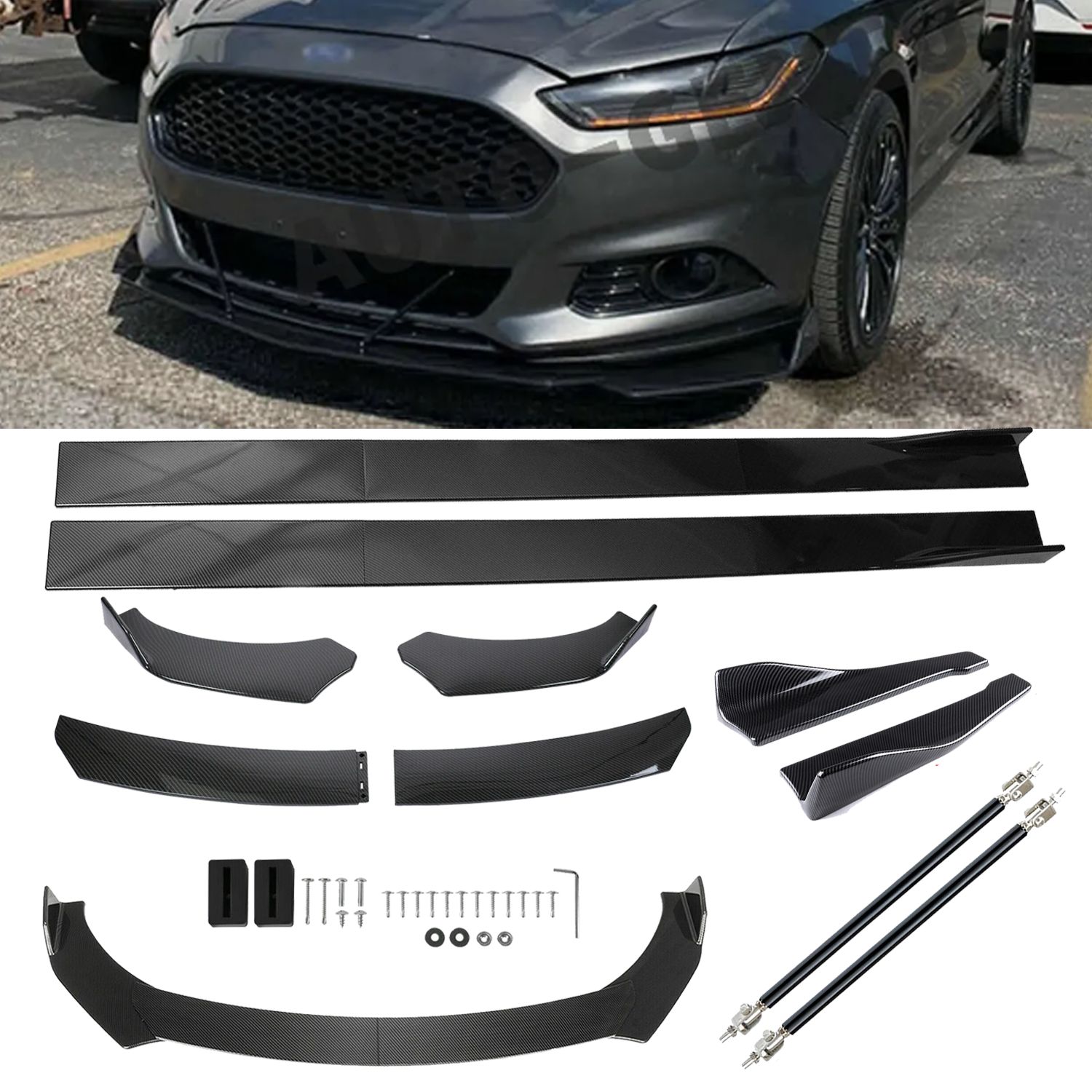 Front Lip Chin Bumper Side Skirt For Ford Fusion Carbon Fiber Body Kits