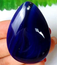 49x34x7mm Blue Stripes Onyx Agate Teardrop Healing Pendant Bead ZL5481