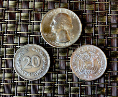  BEST DEALS ON E-BAY (2) 1974 REPUBLIC DEL ECUADOR 20 CENTAVOS COINS