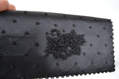Vintage Borsa Scatola Pochetta Perline Nero Perline Satina Occasione Evento Matrimonio - Foto 3 di 7