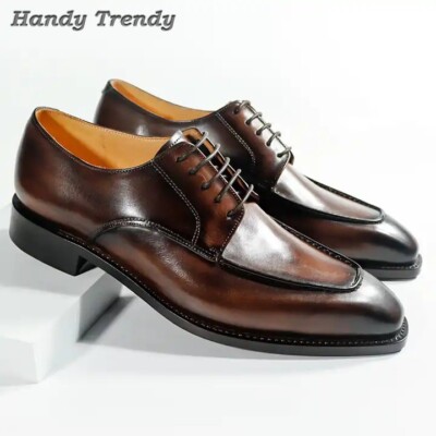 Customized Handmade Brown Leather Lace up Derby Shoes for Men