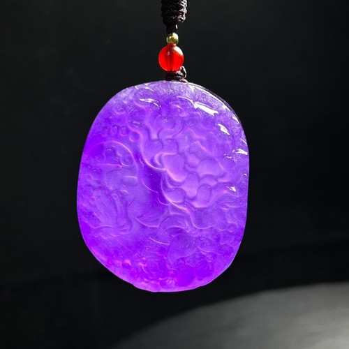 Certified Natural ice violet jade Jadeite Carved Flower&bird Pendant