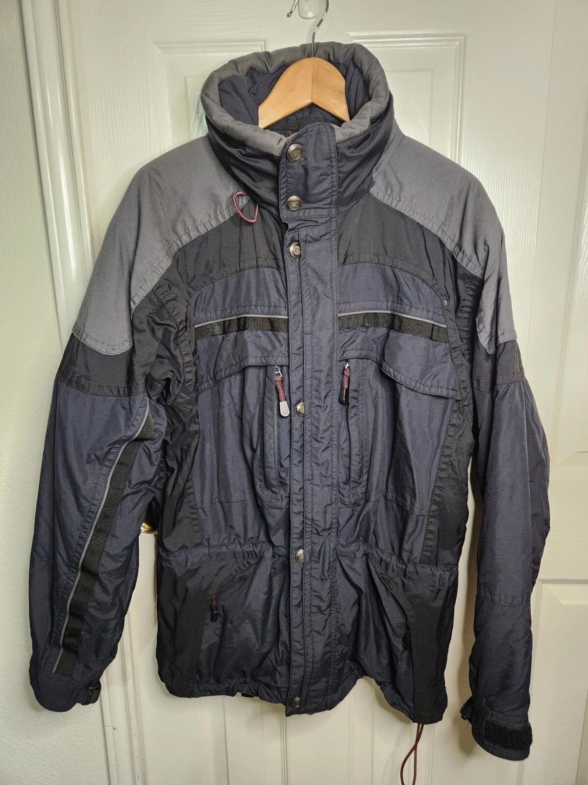 Obermeyer Alpha One Zip & Button Snap Closure Blue Black Gray Ski Jacket Men Med