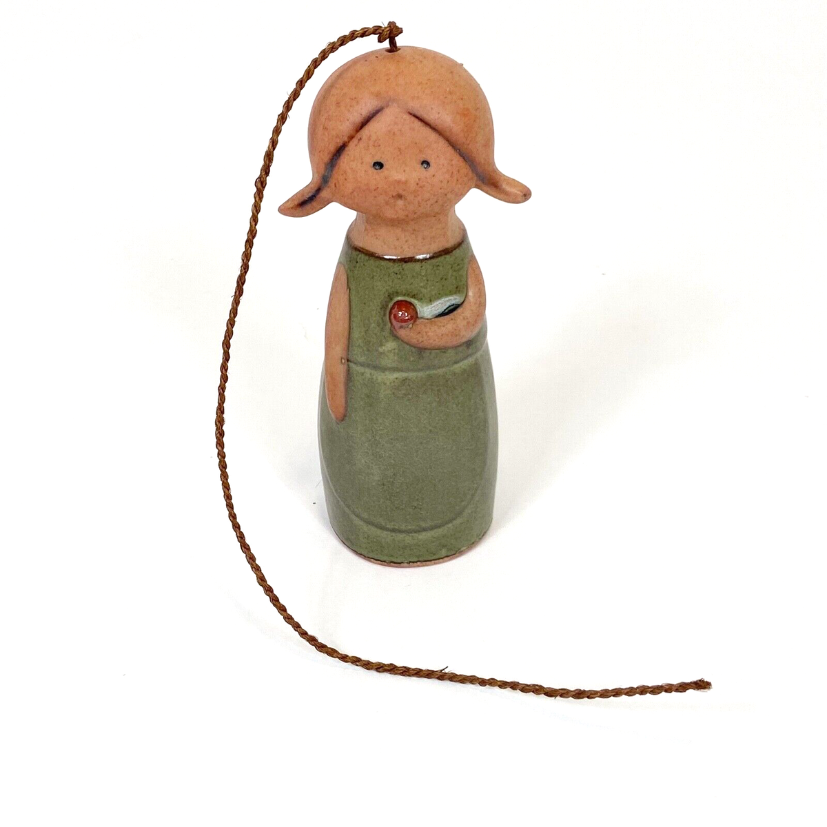 VTG Doll Shaped Ring Bell Hanging Handmade Pottery 1960's MCM