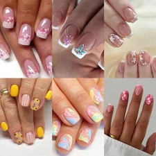 Press-On Nails 144-Piece Set Square & French Tip Short & Medium Lengths