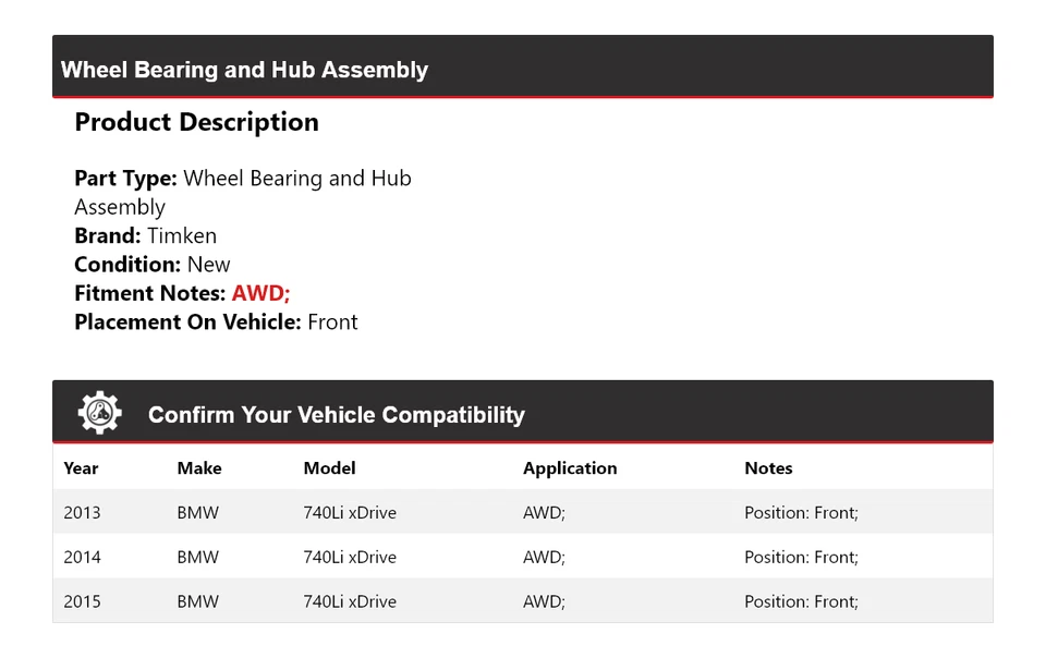 Para 2013-2015 BMW 740Li xDrive AWD rolamento de roda e conjunto de cubo dianteiro Timken - Imagem 2 de 4