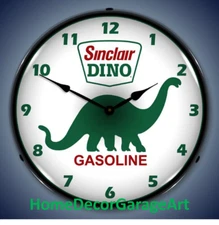 Sinclair Dino Gasoline LED Backlit Wall Clock, Garage Art HDGA