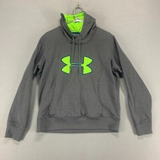Under Armour Hoodie Womens Large Gray Green Logo Semi Fitted Coldgear Pullover