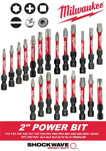 Milwaukee Shockwave Impact Driver Bits 2 Inch Length ALL SIZES 2" - 第 1/23 張圖片