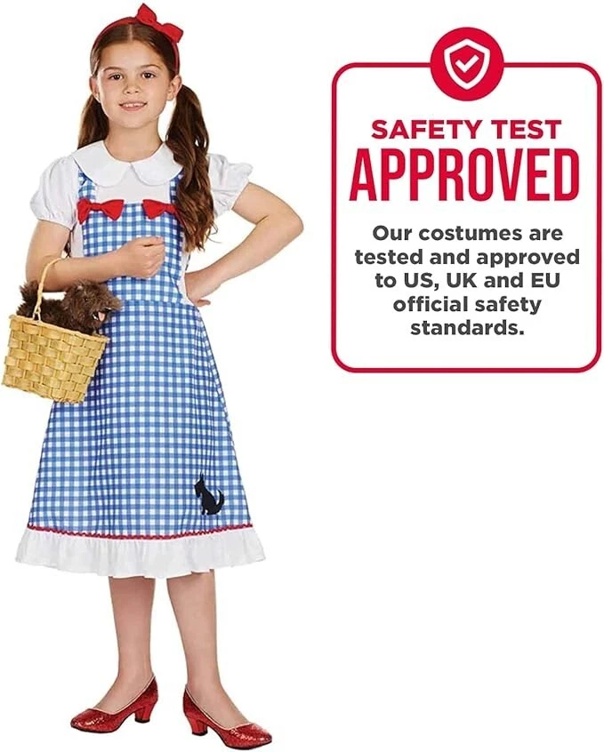 Girls Dorothy Costume Kids Wizard Of Oz Movie Film Dress Halloween - Image 4 of 4