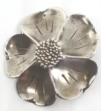 HandWrought Stuart NYE Sterling Cherokee Rose Flower Blossom Pin Brooch Vintage