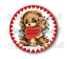 Retro Valentine Puppy Heart Valentine's Day Handmade Mirror, Magnet or Pin 2.25"