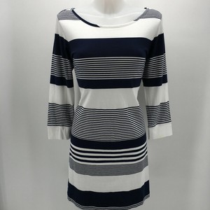 blue and white striped long sleeve dress