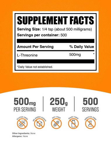 BulkSupplements L-Threonine Powder - 500mg Per Serving - Picture 10 of 12