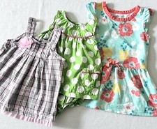 Lot Of 3 Baby Girl Dresses and Romper; Sizes 9-12 Months