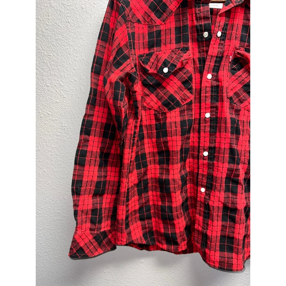 Camisa De Colección Años 70 80 Ben David Sanforizada Roja A Cuadros Perla A Presión Con Botones M Foto 4 de 4