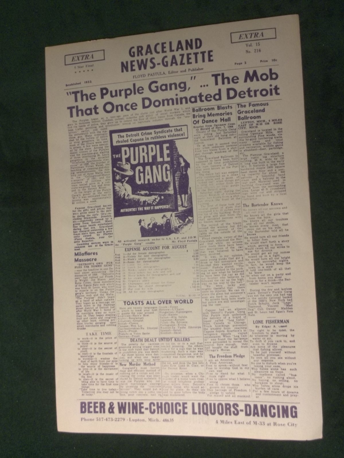 Purple Gang" Graceland News Gazette flyer- Lupton, Michigan | eBay