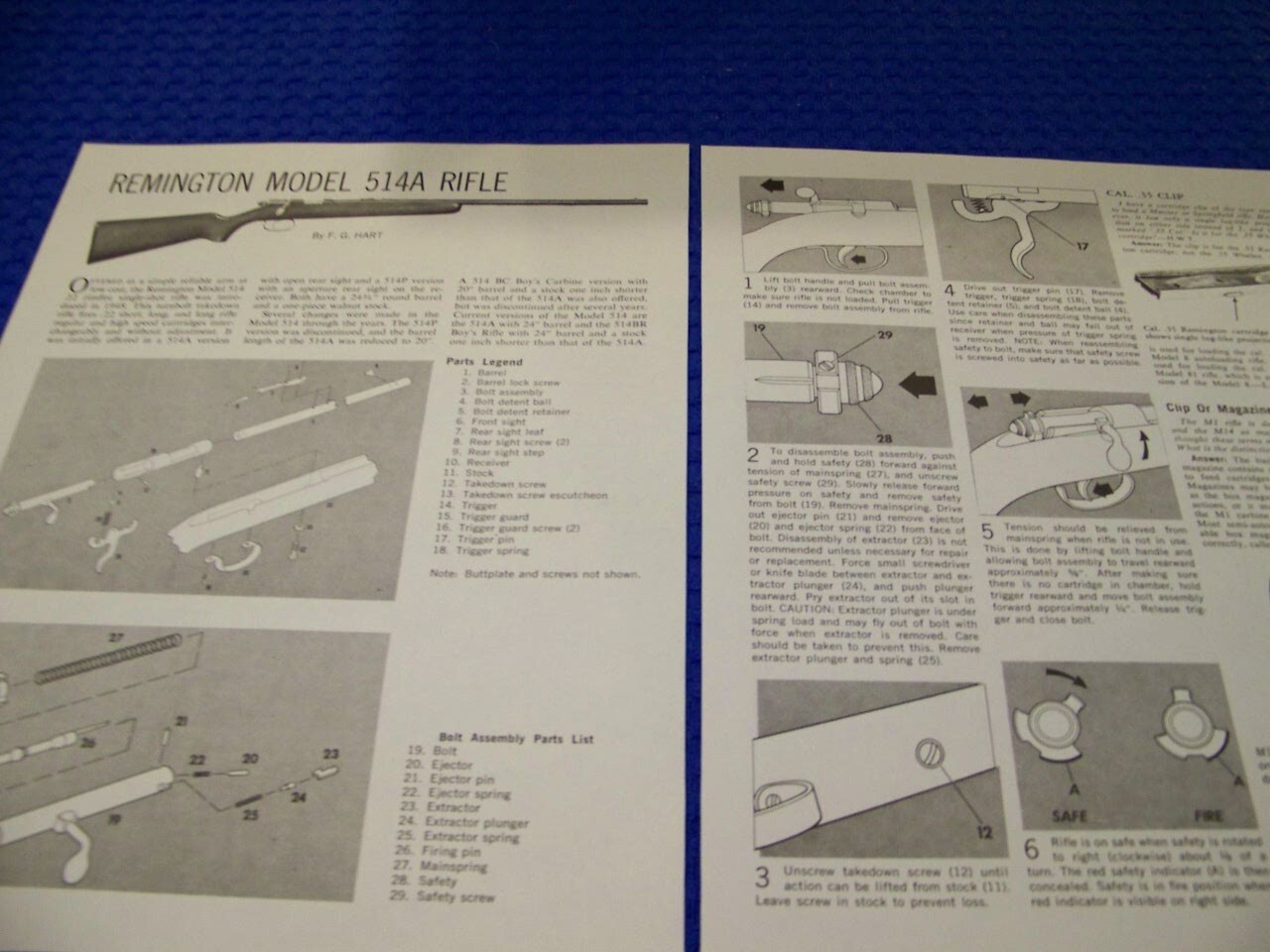 REMINGTON MODEL 514A (.22) RIFLE...TAKEDOWN/EXPLODED VIEW/PARTS LEGEND..(172NN)
