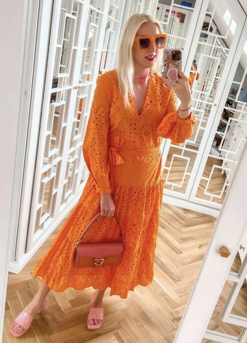 VESTIDO MAXI ZARA NARANJA - FAVORITO BLOGGER, XS, BORDADO BORDADO BORDADO CALADO - Imagen 2 de 11