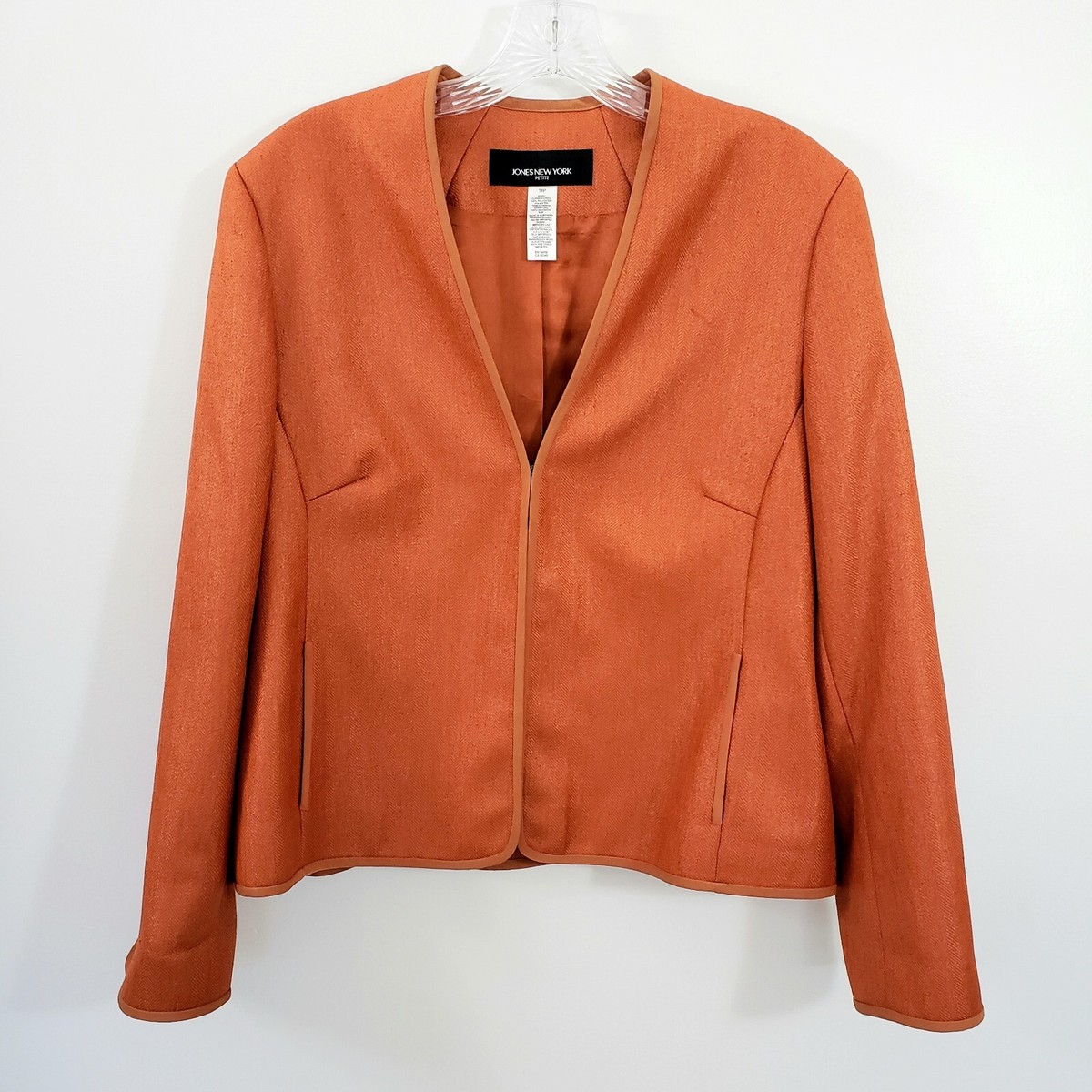 Jones New York Size 14P Womens Orange Blazer Jacket Shimmer