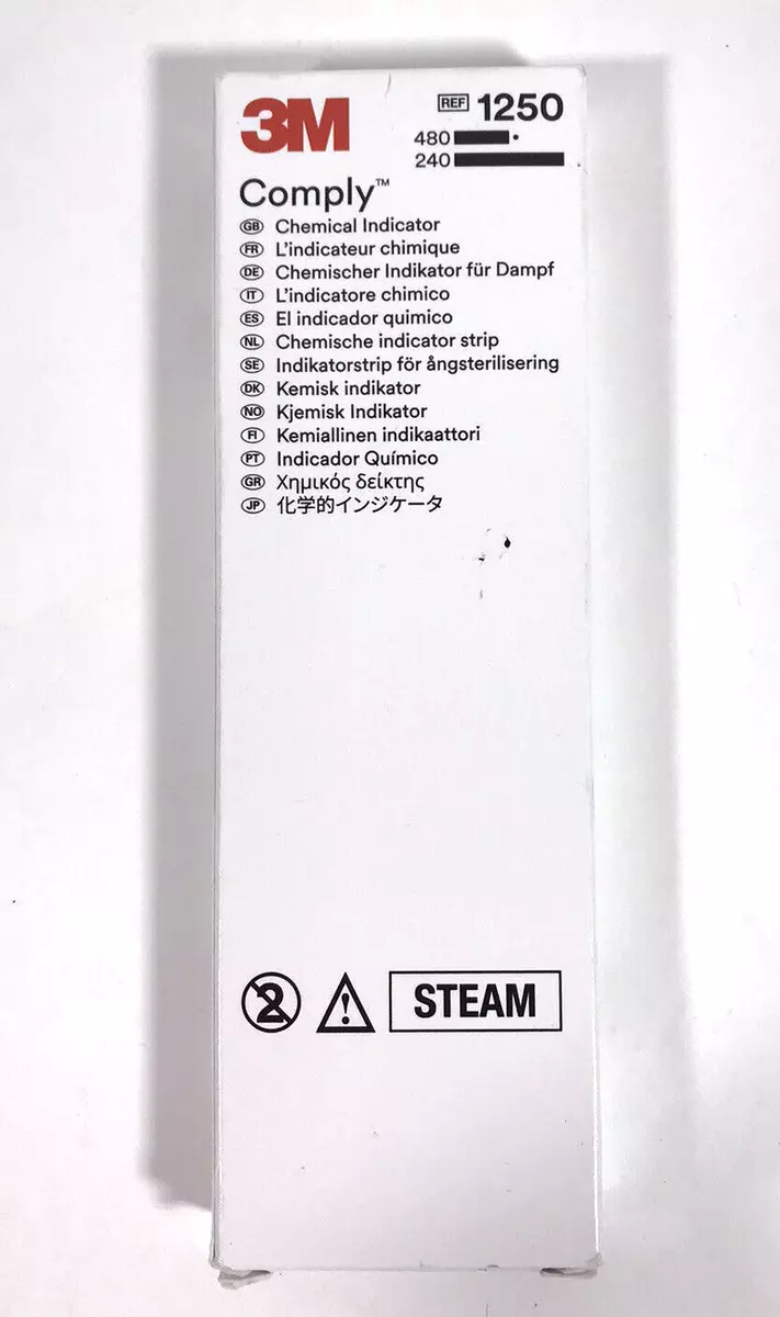 3M™ Comply™ Steam Chemical Indicator Strip, 1250, Type 4, 5/8 in x 8 in (1.5 cm x 20 cm), 240/CAR, 8 CAR/CS, 1920/CS