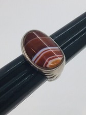 Vintage Sterling Silver Banded Red Agate Ring Size 5.5