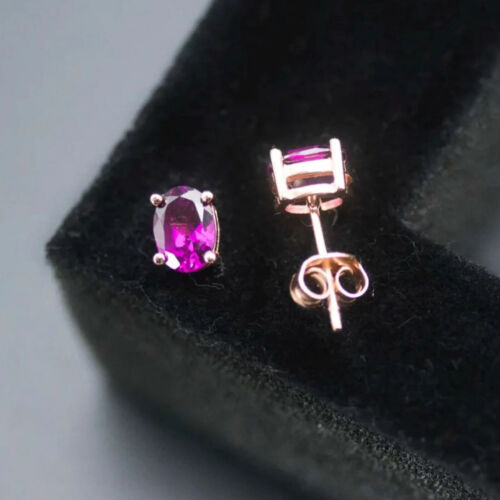 2.90CT Created Oval Cut Purple Amethyst Women Stud Earrings 14K Rose Gold Finish - Picture 3 of 7