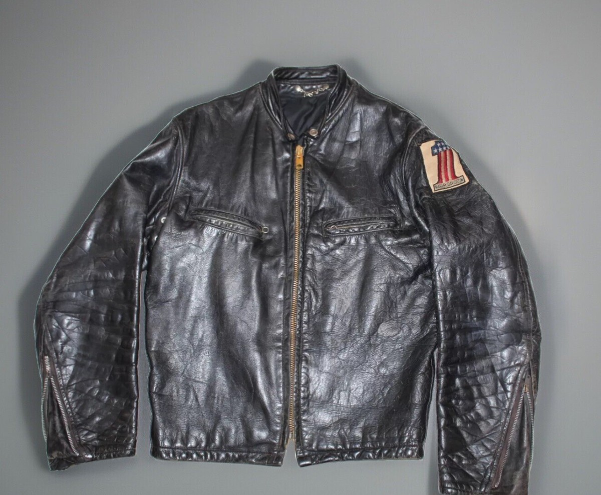 Vintage 1940s Mens S Black Zip Front Quarter Steerhide