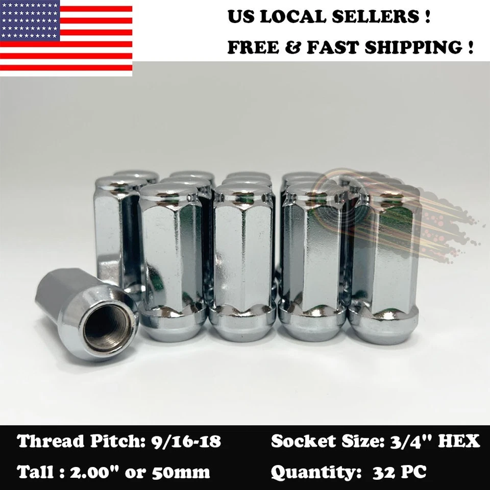 Tuercas de bellota abultadas cromadas 32 piezas 9/16-18 para Chevy C20 C30 K20 K30 Suburban Foto 2 de 4