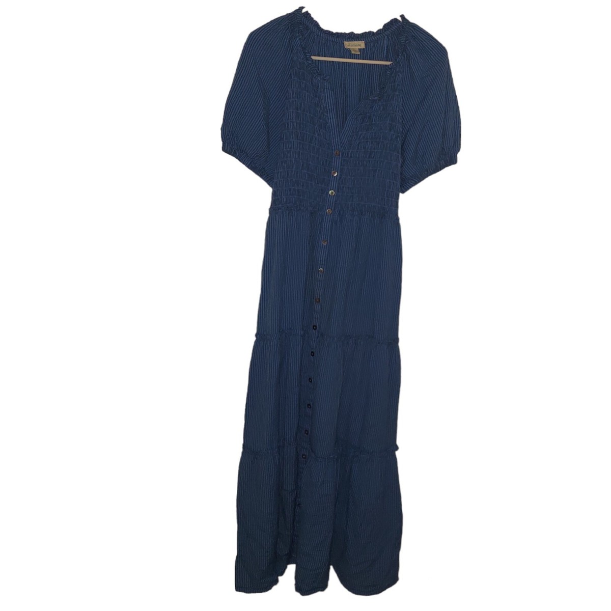 Sundance Topsail Tiered Blue Striped Maxi Dress Sz PL Petite Large