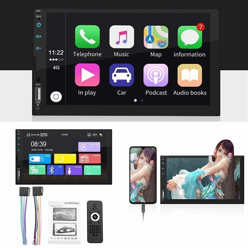 7'' Fit Apple Carplay Android Auto Car MP5 Player Bluetooth GPS Stereo FM Radio - Imagem 3 de 4