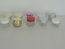 LOT OF 10 CREAM COSMETIC EMPTY GLASS JARS Various Sizes