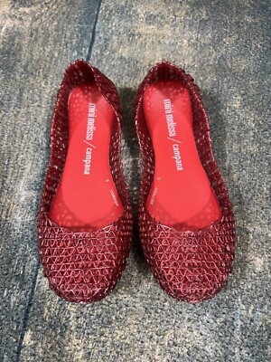 Mini Melissa Campana Papel Girls Size 13 Red Glitter! Slip On Ballet  Flats!