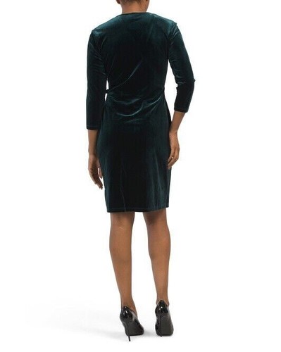 ANNE KLEIN Faux Wrap Long Sleeve Velvet Dress - Size 2 - Green - 第 11/12 張圖片