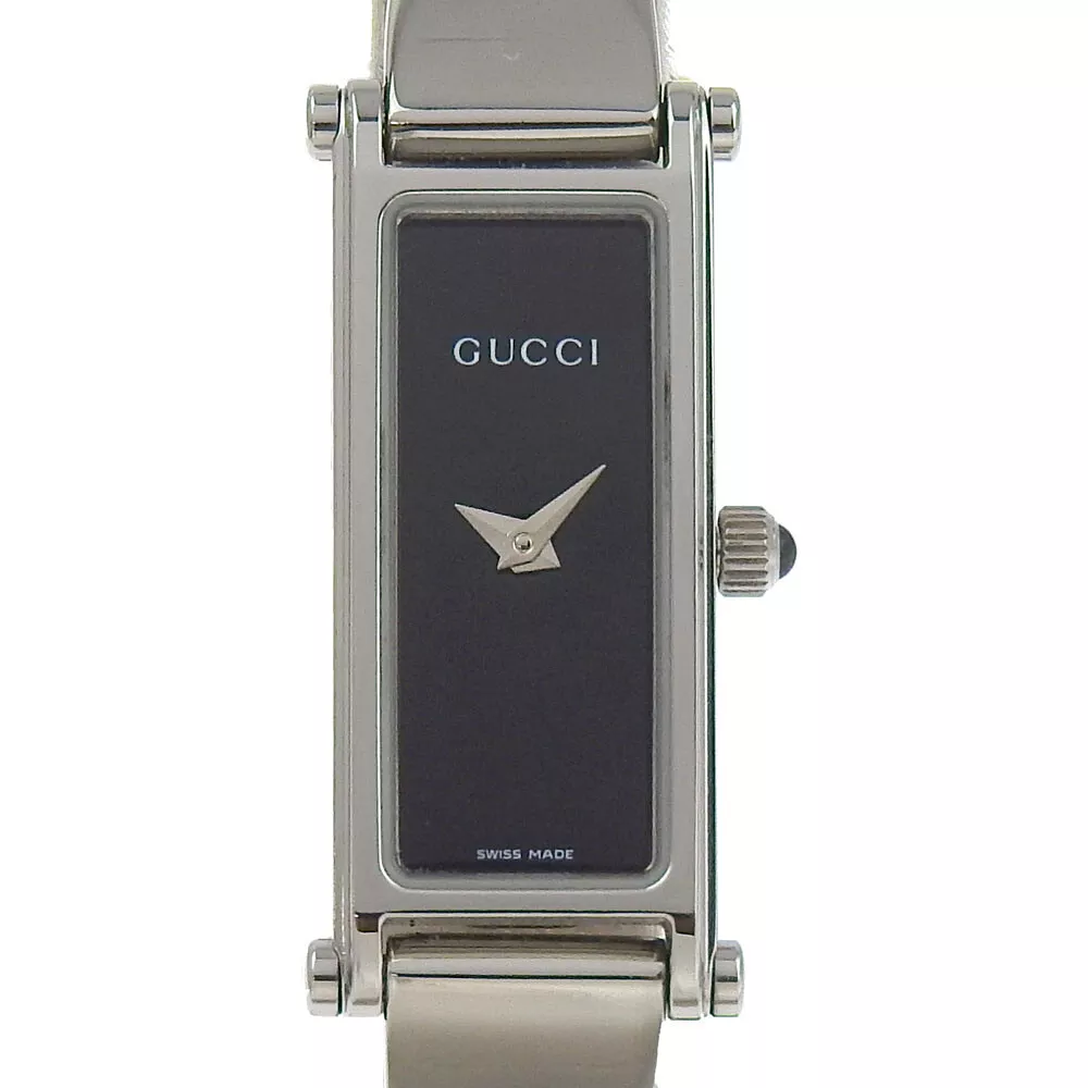 GUCCI Bracelet Montres 1500L Cadran Noir Acier Inoxydable Quartz Analogique d...