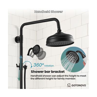 Gotonovo Bathroom Shower Faucet Set Push Button Diverter Rainfall Shower System Shower Head And - View #5