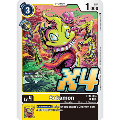 4X Sukamon BT14-034 Uncommon Blast Ace NM Digimon CCG