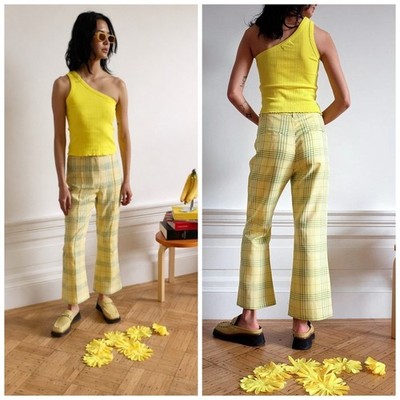 WRAY NYC Travis Pant In Avocado Plaid Yellow Size 6 Cropped Chic