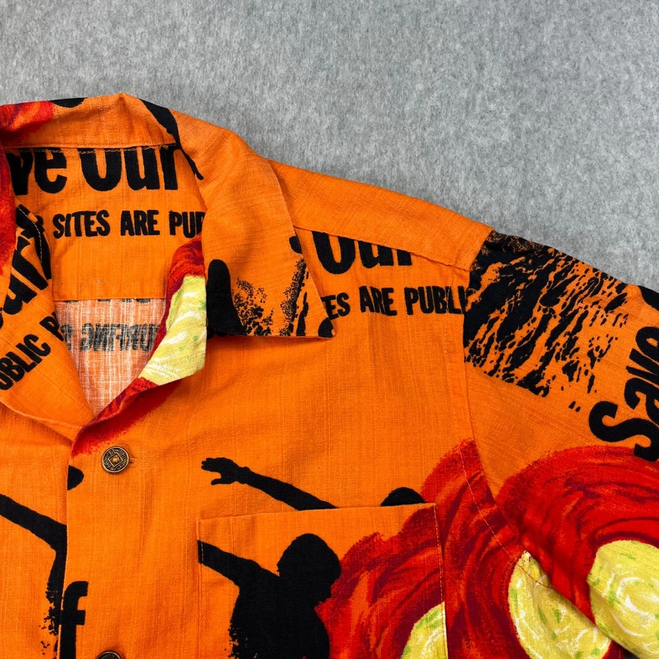 Vintage 1960s Evelyn Margolis Button up Shirt Mens XL Orange Save Our Surf *Rare - Image 3 of 4