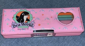 1980s Vintage Flomo Shamu Vinyl Pencil Case Sea World School Box Pink Whales