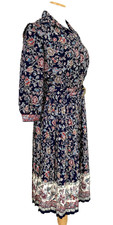 Lady Carol Petites Vintage 70s Floral Shirt Dress Blue Size 14P USA Made