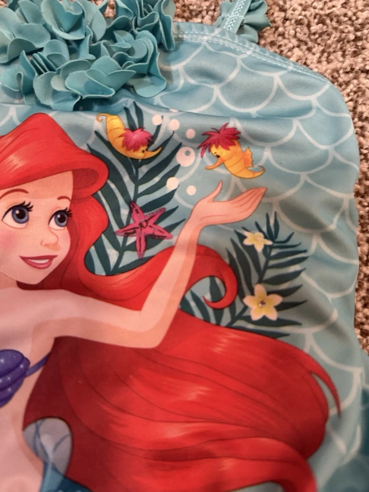 Traje de baño vintage Disney Store princesa sirenita talla 4 lentejuelas con volantes verde azulado Foto 2 de 4